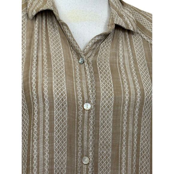 J. Jill tan/white stiped tunic, button front, LP, coastal, vacation, breezy - Picture 4 of 6